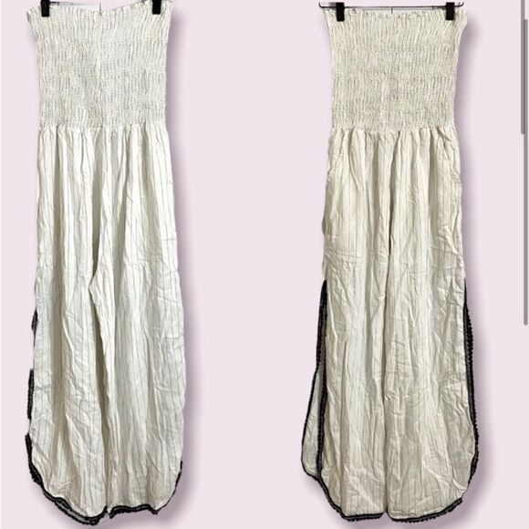 Peixoto Harriet White & Black Pinstripe Wide Leg Strapless Jumpsuit NEW SZ LG - Picture 2 of 9